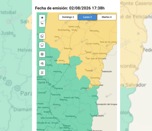 Alerta amarilla por fuertes tormentas en el norte entrerriano